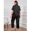 imageOYOANGLE Womens Plus Size Satin Pajama Set Silky Short Sleeve Button Down Tops and Pants Sleepwear LoungewearBlack Solid