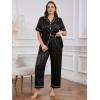 imageOYOANGLE Womens Plus Size Satin Pajama Set Silky Short Sleeve Button Down Tops and Pants Sleepwear LoungewearBlack Solid