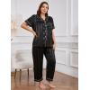 imageOYOANGLE Womens Plus Size Satin Pajama Set Silky Short Sleeve Button Down Tops and Pants Sleepwear LoungewearBlack Solid