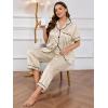 imageOYOANGLE Womens Plus Size Satin Pajama Set Silky Short Sleeve Button Down Tops and Pants Sleepwear LoungewearChampagne