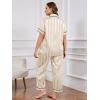imageOYOANGLE Womens Plus Size Satin Pajama Set Silky Short Sleeve Button Down Tops and Pants Sleepwear LoungewearChampagne