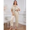 imageOYOANGLE Womens Plus Size Satin Pajama Set Silky Short Sleeve Button Down Tops and Pants Sleepwear LoungewearChampagne