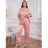imageOYOANGLE Womens Plus Size Satin Pajama Set Silky Short Sleeve Button Down Tops and Pants Sleepwear LoungewearDusty Pink