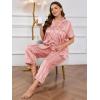 imageOYOANGLE Womens Plus Size Satin Pajama Set Silky Short Sleeve Button Down Tops and Pants Sleepwear LoungewearDusty Pink