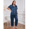 imageOYOANGLE Womens Plus Size Satin Pajama Set Silky Short Sleeve Button Down Tops and Pants Sleepwear LoungewearNavy Blue