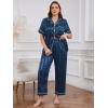 imageOYOANGLE Womens Plus Size Satin Pajama Set Silky Short Sleeve Button Down Tops and Pants Sleepwear LoungewearNavy Blue