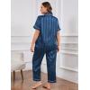 imageOYOANGLE Womens Plus Size Satin Pajama Set Silky Short Sleeve Button Down Tops and Pants Sleepwear LoungewearNavy Blue