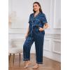 imageOYOANGLE Womens Plus Size Satin Pajama Set Silky Short Sleeve Button Down Tops and Pants Sleepwear LoungewearNavy Blue