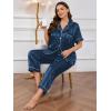 imageOYOANGLE Womens Plus Size Satin Pajama Set Silky Short Sleeve Button Down Tops and Pants Sleepwear LoungewearNavy Blue