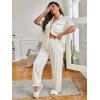 imageOYOANGLE Womens Plus Size Satin Pajama Set Silky Short Sleeve Button Down Tops and Pants Sleepwear LoungewearWhite