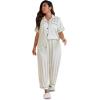 imageOYOANGLE Womens Plus Size Satin Pajama Set Silky Short Sleeve Button Down Tops and Pants Sleepwear LoungewearWhite