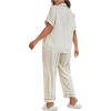 imageOYOANGLE Womens Plus Size Satin Pajama Set Silky Short Sleeve Button Down Tops and Pants Sleepwear LoungewearWhite