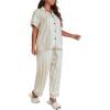 imageOYOANGLE Womens Plus Size Satin Pajama Set Silky Short Sleeve Button Down Tops and Pants Sleepwear LoungewearWhite