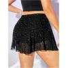 imageOYOANGLE Womens Plus Size Sequin Sparkly Mesh Skirt High Waisted Pleated Sheer Mini SkirtsBlack