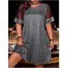 imageOYOANGLE Womens Plus Size Sequin Sparkly Short Sleeve Sheer Tee Shirt Dress Party Tunic DressesSilver