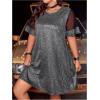 imageOYOANGLE Womens Plus Size Sequin Sparkly Short Sleeve Sheer Tee Shirt Dress Party Tunic DressesSilver