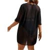 imageOYOANGLE Womens Plus Size Sheer Mesh Split Thigh Beach Cover Up Dress Bathing Suit SwimwearBlack