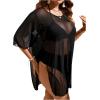 imageOYOANGLE Womens Plus Size Sheer Mesh Split Thigh Beach Cover Up Dress Bathing Suit SwimwearBlack