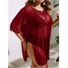 imageOYOANGLE Womens Plus Size Sheer Mesh Split Thigh Beach Cover Up Dress Bathing Suit SwimwearBurgundy