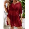 imageOYOANGLE Womens Plus Size Sheer Mesh Split Thigh Beach Cover Up Dress Bathing Suit SwimwearBurgundy