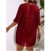 imageOYOANGLE Womens Plus Size Sheer Mesh Split Thigh Beach Cover Up Dress Bathing Suit SwimwearBurgundy