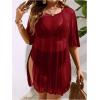 imageOYOANGLE Womens Plus Size Sheer Mesh Split Thigh Beach Cover Up Dress Bathing Suit SwimwearBurgundy