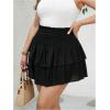imageOYOANGLE Womens Plus Size Shirred Ruffled Mini Skirt Elastic High Waist Tiered Casual Short SkirtsBlack