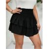 imageOYOANGLE Womens Plus Size Shirred Ruffled Mini Skirt Elastic High Waist Tiered Casual Short SkirtsBlack