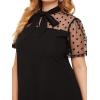 imageOYOANGLE Womens Plus Size Short Sleeve Dress Contrast Mesh Bow Tie Neck ALine Party DressBlack