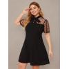 imageOYOANGLE Womens Plus Size Short Sleeve Dress Contrast Mesh Bow Tie Neck ALine Party DressBlack