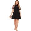 imageOYOANGLE Womens Plus Size Short Sleeve Dress Contrast Mesh Bow Tie Neck ALine Party DressBlack