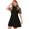 imageOYOANGLE Womens Plus Size Short Sleeve Dress Contrast Mesh Bow Tie Neck ALine Party DressBlack