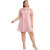 imageOYOANGLE Womens Plus Size Short Sleeve Dress Contrast Mesh Bow Tie Neck ALine Party DressPastel Pink