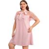 imageOYOANGLE Womens Plus Size Short Sleeve Dress Contrast Mesh Bow Tie Neck ALine Party DressPastel Pink