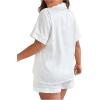 imageOYOANGLE Womens Plus Size Silky Satin Pajamas Short Sleeve Button up Pjs Lounge Sets SleepwearWhite
