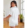 imageOYOANGLE Womens Plus Size Silky Satin Pajamas Short Sleeve Button up Pjs Lounge Sets SleepwearWhite and Black