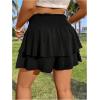 imageOYOANGLE Womens Plus Size Smocked Tiered Ruffle Flowy Shorts Drawstring Elastic Waist Wide Leg ShortsBlack