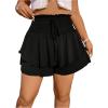 imageOYOANGLE Womens Plus Size Smocked Tiered Ruffle Flowy Shorts Drawstring Elastic Waist Wide Leg ShortsBlack