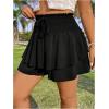 imageOYOANGLE Womens Plus Size Smocked Tiered Ruffle Flowy Shorts Drawstring Elastic Waist Wide Leg ShortsBlack