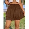 imageOYOANGLE Womens Plus Size Smocked Tiered Ruffle Flowy Shorts Drawstring Elastic Waist Wide Leg ShortsCoffee Brown