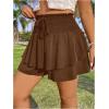 imageOYOANGLE Womens Plus Size Smocked Tiered Ruffle Flowy Shorts Drawstring Elastic Waist Wide Leg ShortsCoffee Brown