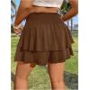 imageOYOANGLE Womens Plus Size Smocked Tiered Ruffle Flowy Shorts Drawstring Elastic Waist Wide Leg ShortsCoffee Brown