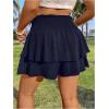 imageOYOANGLE Womens Plus Size Smocked Tiered Ruffle Flowy Shorts Drawstring Elastic Waist Wide Leg ShortsDeep Blue