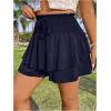 imageOYOANGLE Womens Plus Size Smocked Tiered Ruffle Flowy Shorts Drawstring Elastic Waist Wide Leg ShortsDeep Blue