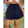 imageOYOANGLE Womens Plus Size Smocked Tiered Ruffle Flowy Shorts Drawstring Elastic Waist Wide Leg ShortsDeep Blue