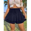imageOYOANGLE Womens Plus Size Smocked Tiered Ruffle Flowy Shorts Drawstring Elastic Waist Wide Leg ShortsDeep Blue
