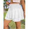 imageOYOANGLE Womens Plus Size Smocked Tiered Ruffle Flowy Shorts Drawstring Elastic Waist Wide Leg ShortsWhite