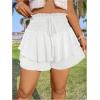 imageOYOANGLE Womens Plus Size Smocked Tiered Ruffle Flowy Shorts Drawstring Elastic Waist Wide Leg ShortsWhite