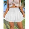 imageOYOANGLE Womens Plus Size Smocked Tiered Ruffle Flowy Shorts Drawstring Elastic Waist Wide Leg ShortsWhite