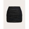 imageOYOANGLE Womens Plus Size Sparkly Ruched Bodycon Mini Skirt Elastic High Waist Glitter Pencil SkirtsBlack
